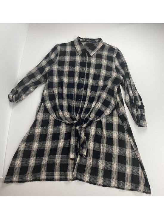 Evelyn Tops - EVELYN Blue Women's Plaid Long Sleeve  Blouse Top Size Medium Lightweig Casual